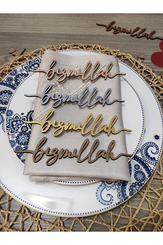 6 Adet Ramazan Sofrası Süsü Bismillah Bereket Süsü BESMELE GOLD Renk El Boyaması