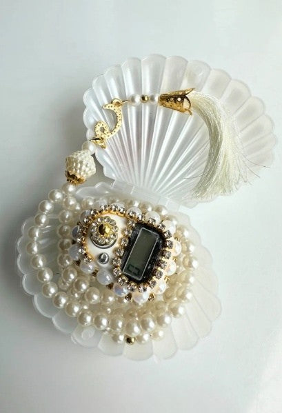 İstiridye kutulu inci Tesbih ve Kristal Taşlı Zikirmatik Hediye Seti ✨