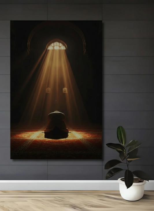 İlahi Işıkta Secde - Premium Ahşap Dekoratif Tablo